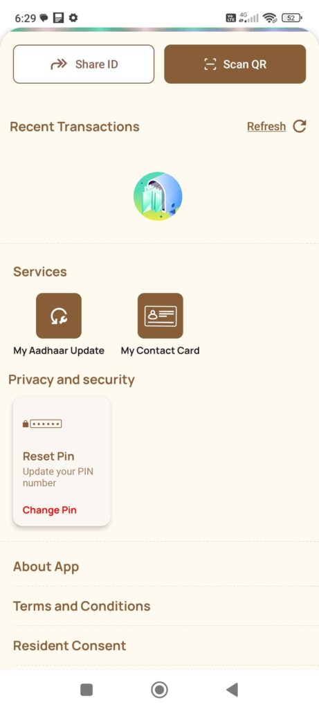 Aadhaar App Services విభాగంలో My Aadhaar Update ఆప్షన్ ఎంపిక చేసే స్క్రీన్
