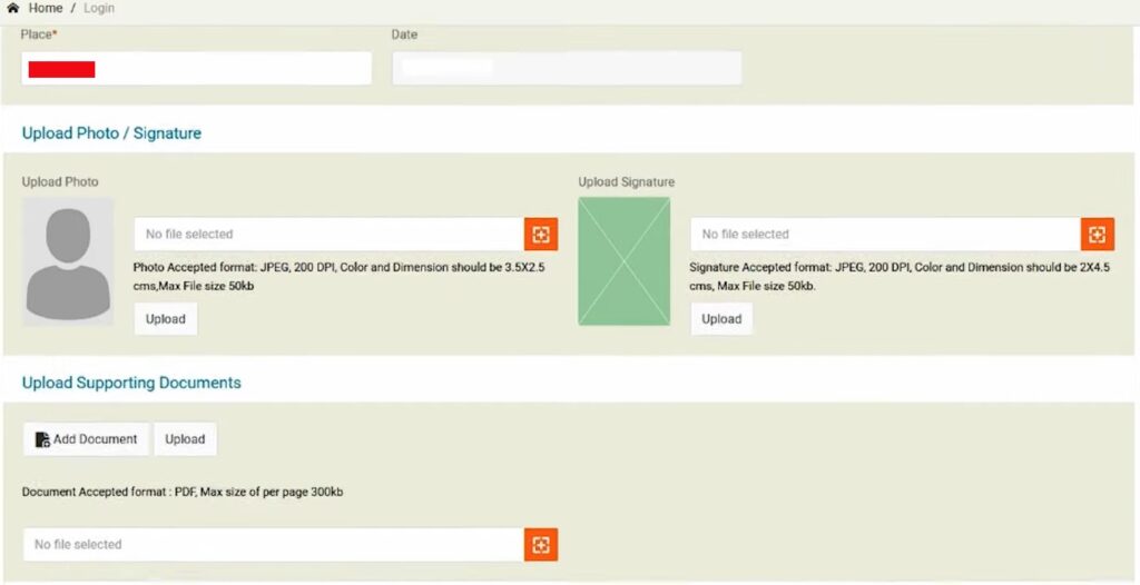 Photo signature and supporting document upload for PAN card scan upload and e-Sign application