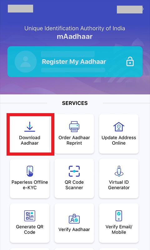 mAadhaar App Home పేజీ నుంచి నేరుగా Download Aadhaar ఆప్షన్ ద్వారా e-Aadhaar డౌన్లోడ్ చేసే విధానం