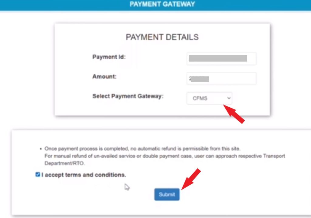 LLR Apply Online లో  CFMS selection