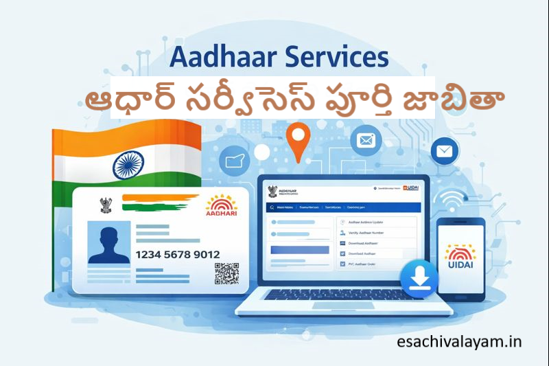 UIDAI ఆధార్ ఆన్‌లైన్ మరియు ఆధార్ కేంద్ర సేవల పూర్తి జాబితా
