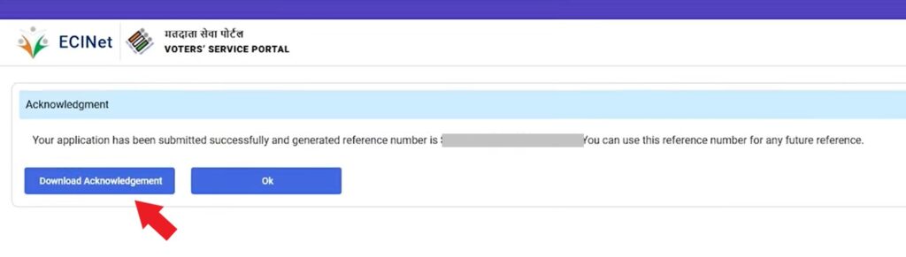 Download acknowledgement slip after submitting AP voter ID application