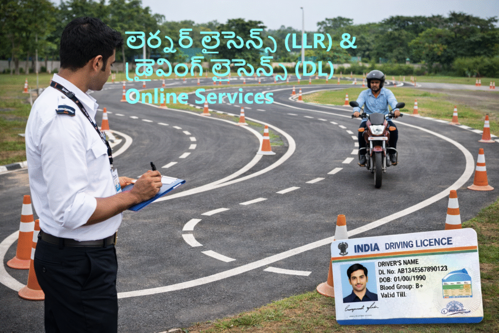 Learner Licence (LLR) and Driving Licence (DL) Online Services in India – DL test track 8 curve road with RTO officer checking bike driving test