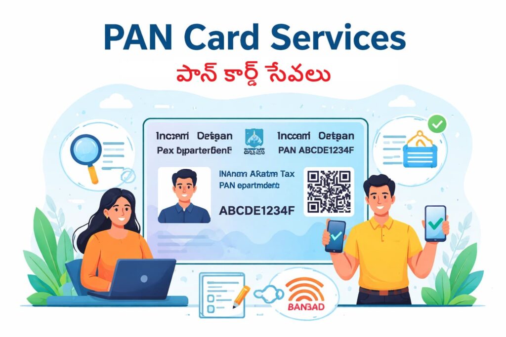 PAN Card services in India – online PAN apply, correction, e-PAN download and PAN Aadhaar linking guide in Telugu