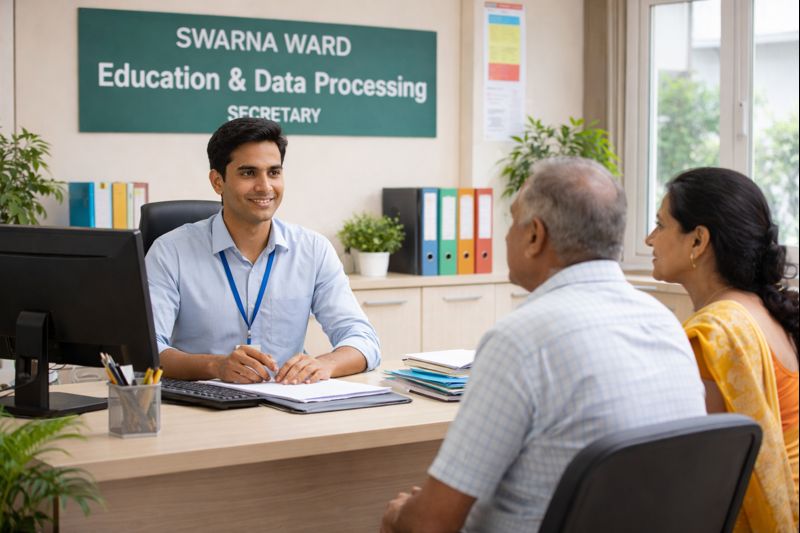 Ward Education & Data Processing Secretary assisting citizens at Swarna Ward office in Andhra Pradesh