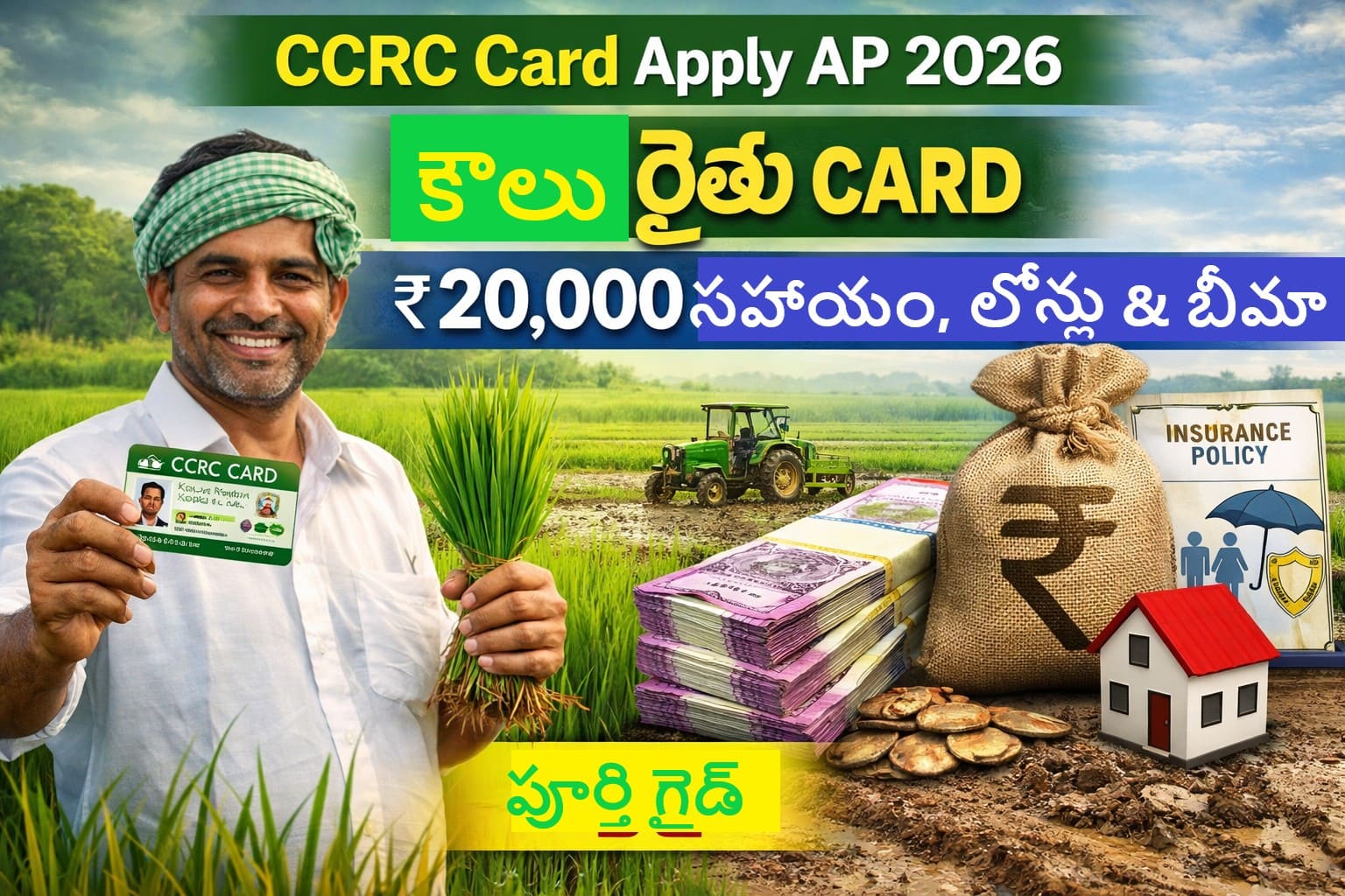 CCRC Card Apply AP 2026 for Kaulu Rythu farmers showing ₹20000 benefits loans and insurance in Andhra Pradesh