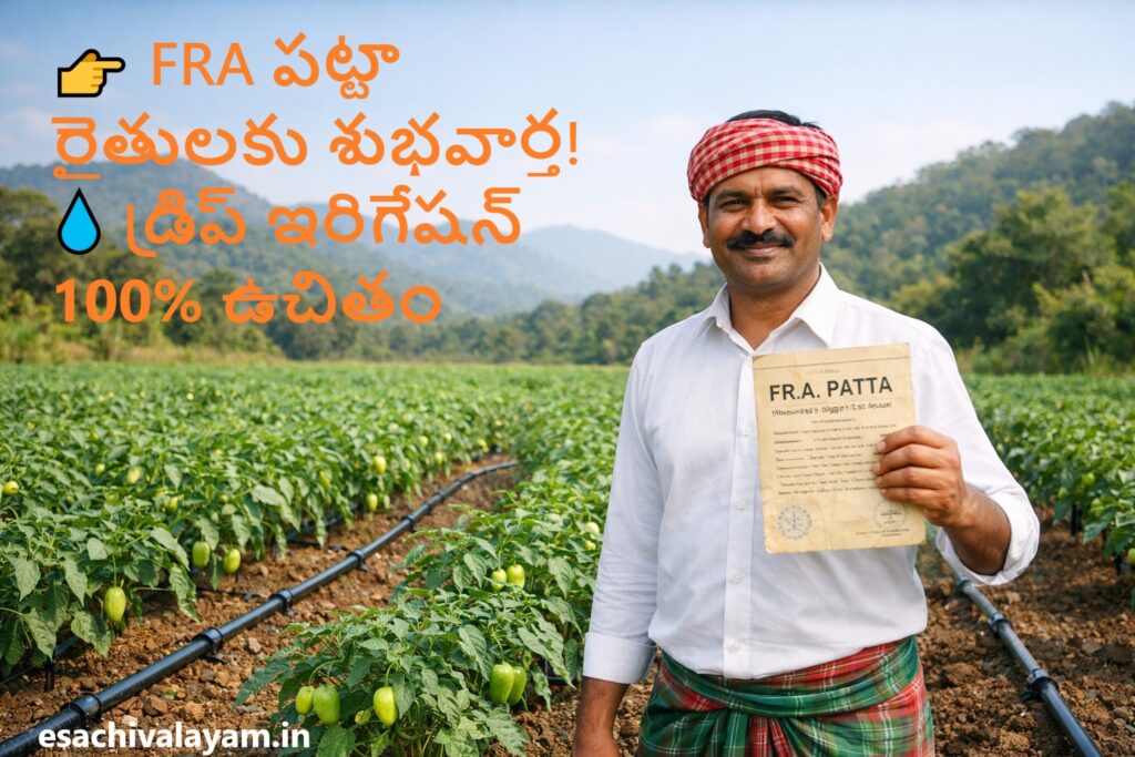 FRA Patta Drip Subsidy AP farmer with drip irrigation system in Andhra Pradesh field – 100 percent subsidy GO 206 scheme