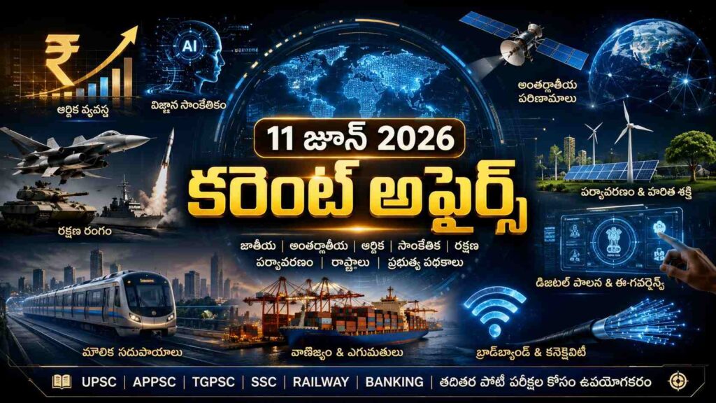 Current Affairs 11 June 2026 Telugu covering economy, technology, defense, environment and infrastructure updates