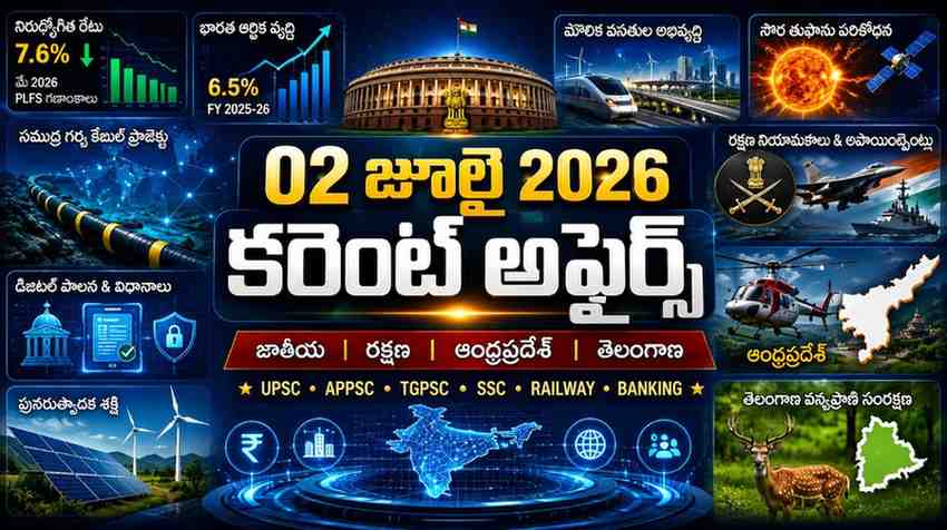 Current Affairs 02 July 2026 Telugu feature image for UPSC APPSC TSPSC SSC Banking and Railway exams