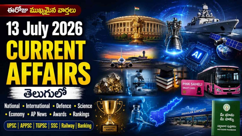 Current Affairs 13 July 2026 Telugu covering national, international, defence, science, AP news, awards and rankings