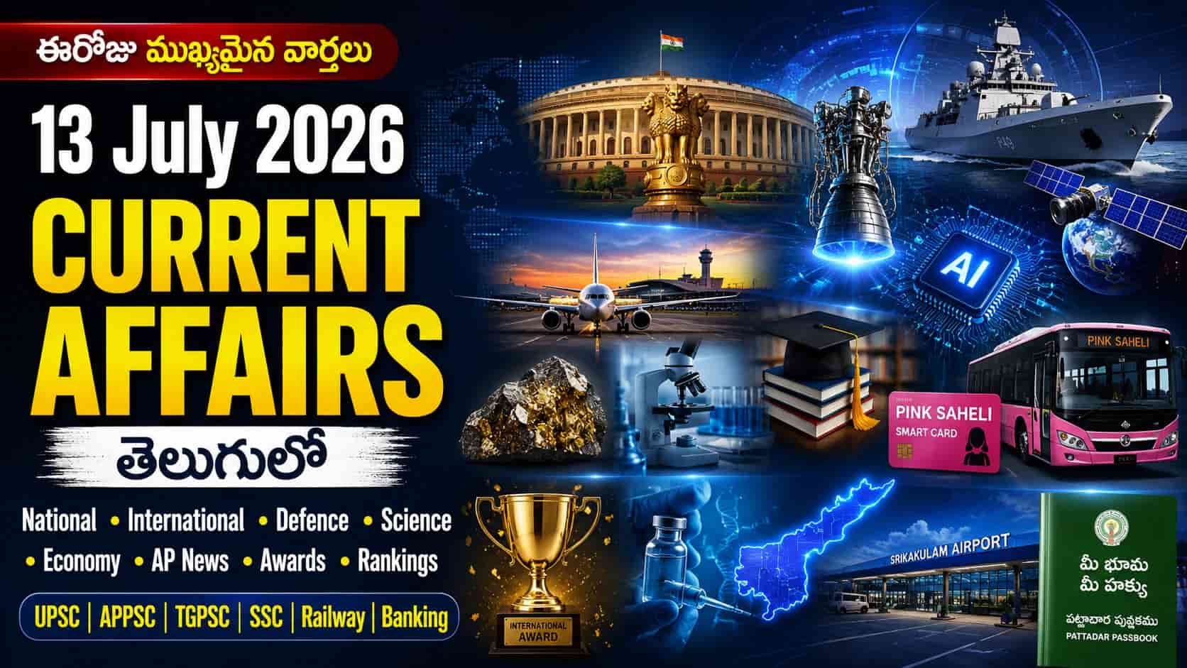 Current Affairs 13 July 2026 Telugu covering national, international, defence, science, AP news, awards and rankings